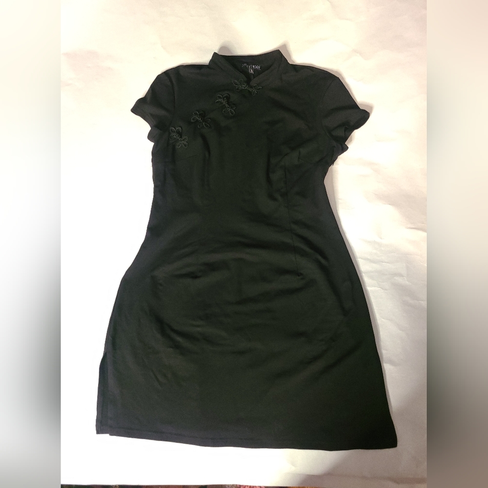 Dolls kill current mood Cheongsam Gothic Black bodycon dress frog closure sz L